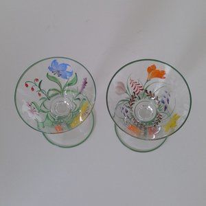 S/2 Hand-painted Floral Miniature Cocktail Glasses